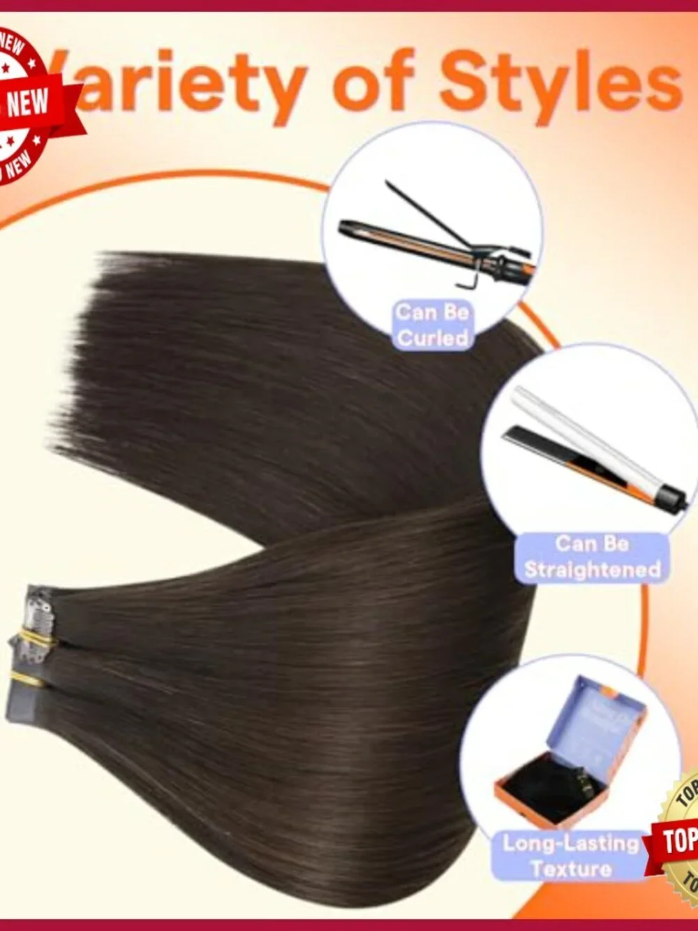 18 Inch Straight Human Hair Extensions, 7 Piece Clip-In Set for Volume